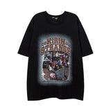 Men T Shirt Vintage Printed Short Sleeve Men's and Women's Loose Distressed T-shirt