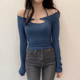 Women Long Sleeve Shirt Long Sleeve Halter Spaghetti Straps Vest for Women