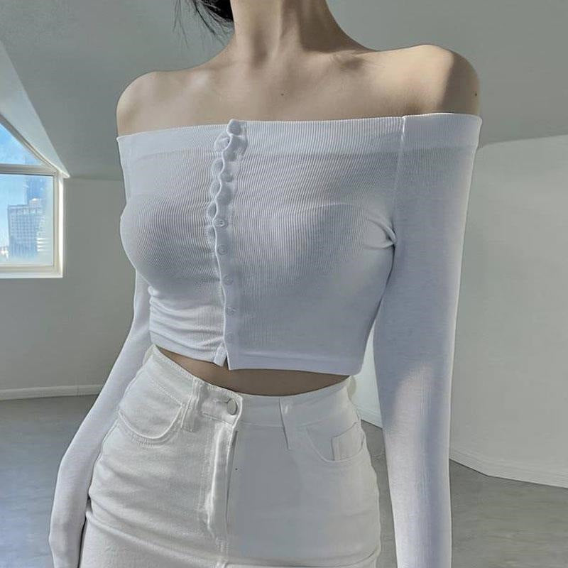 Women Long Sleeve Shirt Short Top Tight Long Sleeve Bottoming Shirt