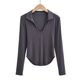 Women T-shirt Polo Collar Bottoming Shirt Women's Stretch T-shirt Top