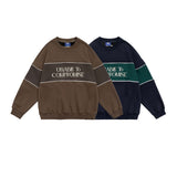 Unisex Hoodie Retro Patchwork Contrast Color Loose round Neck Sweater for Men
