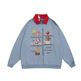 Men Hoodie Lapel Pullover Sweater Boys Embroidered Animal Spring and Autumn Loose Casual Top