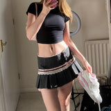 Women Skirt Pleated Skirt Striped Low Waist Skirt