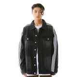 Men Denim Jacket Washed and Worn Denim Jacket Men's Loose Casual Striped Long Sleeve