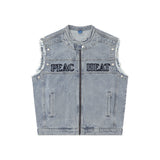 Men Denim Jacket Men's Washed Denim Jacket Vest