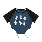 Women T-shirt Short T-shirt Girls Summer round Neck Raglan Sleeves