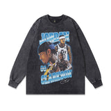 Men Long Sleeve Shirt Washed Distressed Long Sleeve T-shirt Men's and Women's Vintage Casual Base Tee