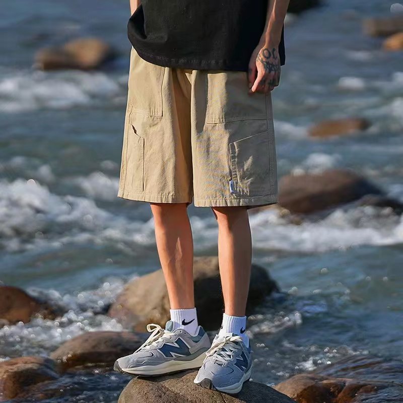 Men Sweatpants Japanese Retro Overalls Men's Summer Thin Ins Casual Cropped Pants Khaki Sports