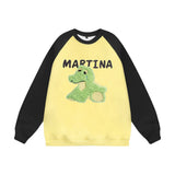 Men Hoodie Cartoon Flocking Embroidered Raglan Sleeve round Neck Sweater