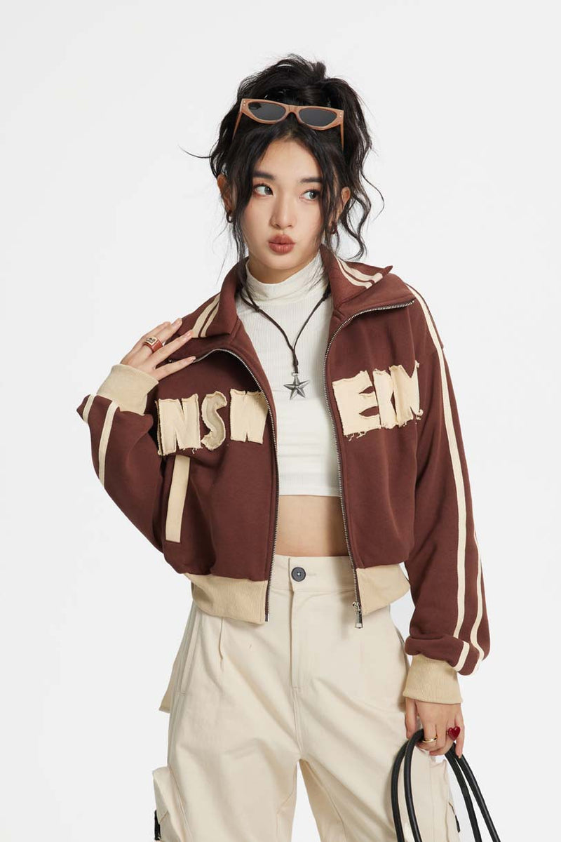 Unisex Jacket Autumn Striped Patch Coat Women's Clothing