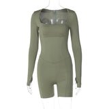 Women Jumpsuit Spring Sexy U Collar Zipper Slim Fit Long Sleeve Jumpsuit