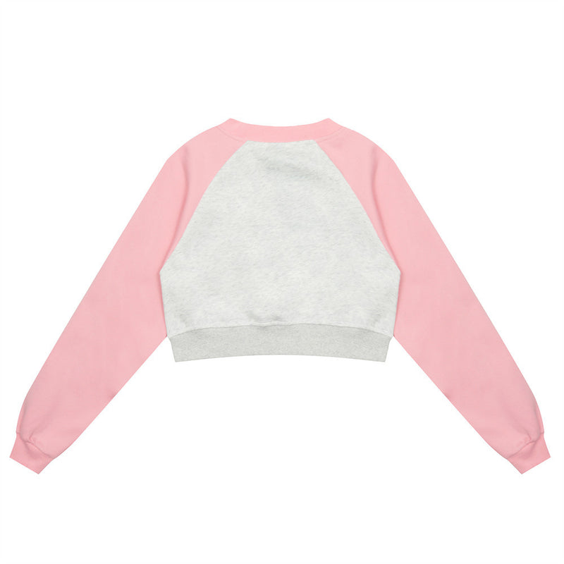 Women Hoodie Printed Short Sweater for Girls Spring and Autumn round Neck Long Sleeve
