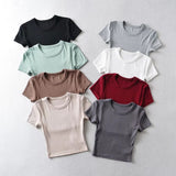 Women T-Shirt round Neck Short Sleeve T-shirt Women's Tight Top