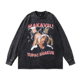 Men Long Sleeve Shirt Printed Washed Long Sleeve T-shirt Men and Women Street