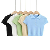 Women T-Shirt Women's Polo Collar Knitted Short-Sleeved T-shirt