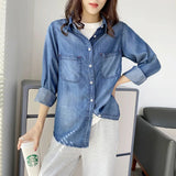 Women T-shirt Denim Shirt Female Loose Casual Long Sleeves
