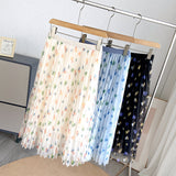 Women Skirt Printed Floral Gauzy Skirt High Waist
