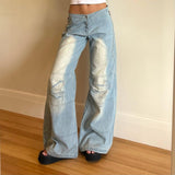 Women Cargo Pants Loose Zip Stitching Bell-Bottom Pants Jeans for Women