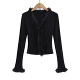 Women T-Shirt Stitching Temperament Long Sleeve Cardigan Women's Short Top