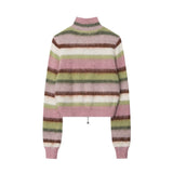 Women Sweater Colorful Striped Stand Collar Sweater Girls' Knitwear Autumn