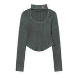 Women Long Sleeve T-Shirt Irregular Shoulder Long Sleeve T-shirt Women's Short Top