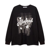 Men Long Sleeve Shirt Vintage Print Long Sleeve T-shirt Men and Women Vibe Idle Style round Neck