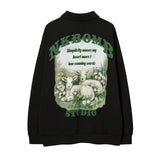 Men Hoodie Sheep Printing Lapel Sweater Boys Spring and Autumn Half Zipper Polo Shirt