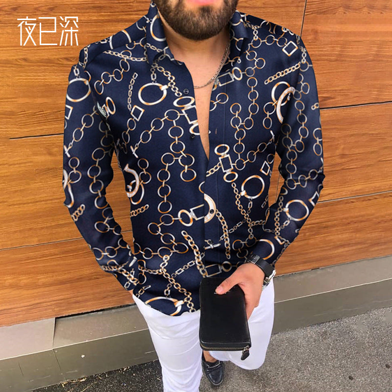 Men Shirt Fall Men's Clothing Chain Long Sleeve Shirt