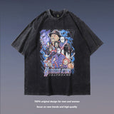 Men T Shirt Washed T-shirt Couple Retro Distressed Loose Street