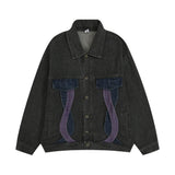 Men Denim Jacket Design Color Block Denim Jacket Men's Spring and Autumn Loose Wash Denim Jacket