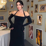 Women Dresses Long Sleeve Backless Slit Mid-Length Dress Women