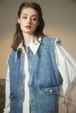 Unisex Jacket Fall Raw Edge Denim Women's Vests