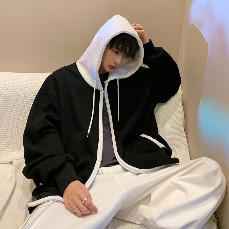 Men Hoodie Cardigan Sweater Men's Spring and Autumn Loose Autumn Coat