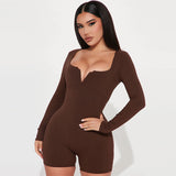 Women Jumpsuit Autumn Fashion U-Neck Long-Sleeved Jumpsuit