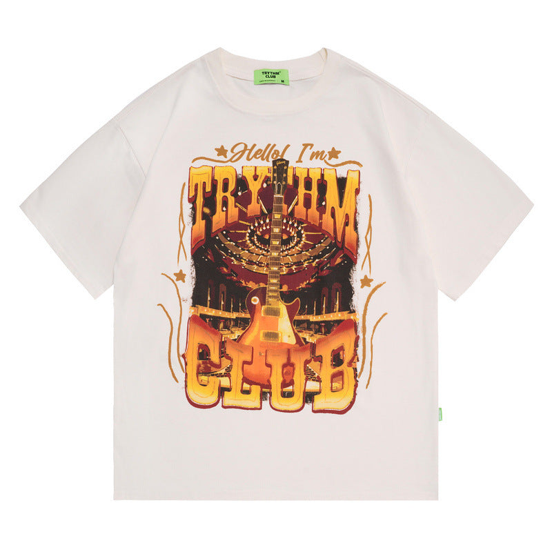 Men T Shirt Printed Rock Loose Bottoming Shirt Casual Short Sleeve T-shirt for Men and Women