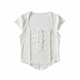 Women T-Shirt Summer Solid Color T-shirt Short Sleeve Top