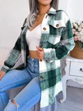 Plaid Trench Coat Casual Contrast Color Plaid Long-Sleeved Woolen Coat