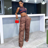 Women Cargo Pants Retro Pants Elastic Pocket Low Waist Trousers