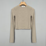 Women Long Sleeve Shirt O-neck Short Autumn and Winter Long Sleeve Bottoming Shirt
