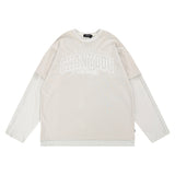 Men Hoodie Embroidered Crew Neck Sweater Loose Cotton Autumn Street Long-Sleeve Stickers Color Matching Top