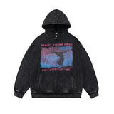 Men Hoodie Printed Sweater Men's Autumn and Winter Worn Looking Washed-out Hooded Pullover