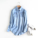 Women T-shirt Spring and Autumn Denim Shirt Women's Long Sleeve Loose
