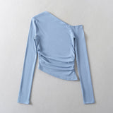 Women's T-Shirt Long-Sleeved T-shirt Women's Autumn Slim-Fit Pleated Bottoming Shirt Top