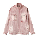 Men Denim Jacket Washed and Worn Zip Denim Jacket Men's Denim Jacket