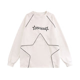 Men Hoodie Five-Pointed Star round Neck Sweater Sports Loose Casual Long Sleeve Pullover Top