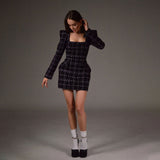 Women Desses Classic Style Square Collar Dress Fall Women's Hip-Wrapped Skirt