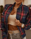 Plaid Trench Coat Autumn and Winter Zipper Decoration Long Sleeve Cardigan Jacket