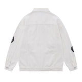 Men Denim Jacket Patterned Denim Jacket Men's Washed and Worn Denim Jacket
