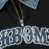 Men Hoodie Letter Patch Embroidered Lapel Sweatshirt