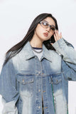 Unisex Jacket Autumn Gradient Pocket Denim Jacket Women's Clothing